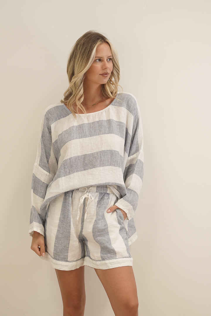 Eve Linen Short Corn Blue Stripe