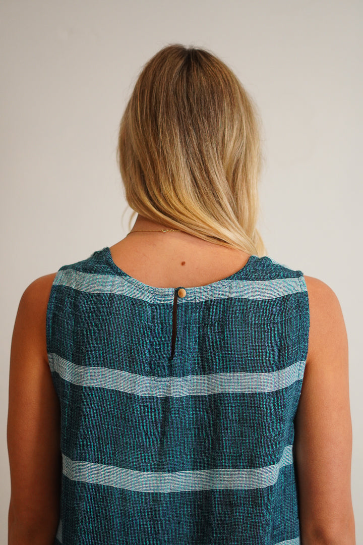 Sienna Top Gemstone Blue Stripe Woven