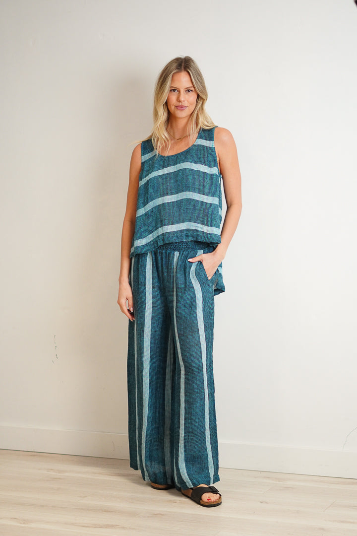 Sienna Top Gemstone Blue Stripe Woven