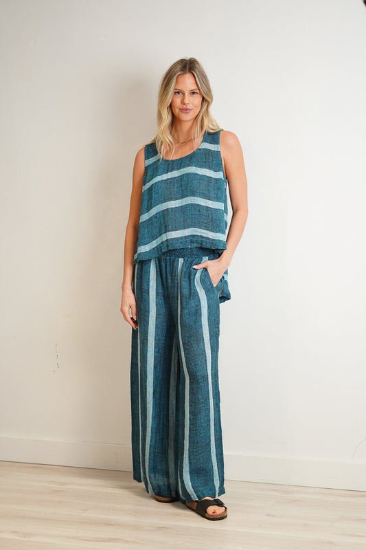 Sienna Top Gemstone Blue Stripe Woven