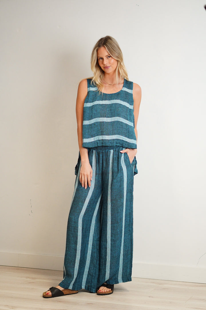 Sienna Top Gemstone Blue Stripe Woven