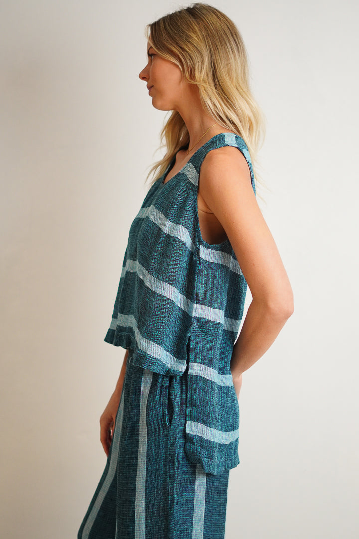 Sienna Top Gemstone Blue Stripe Woven