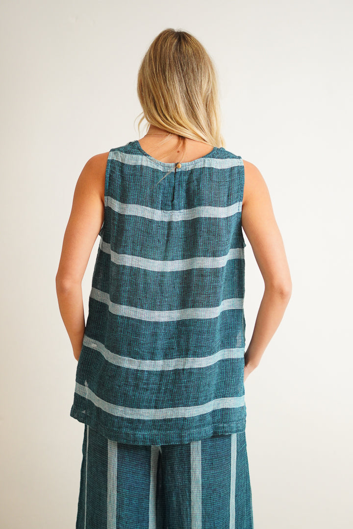 Sienna Top Gemstone Blue Stripe Woven