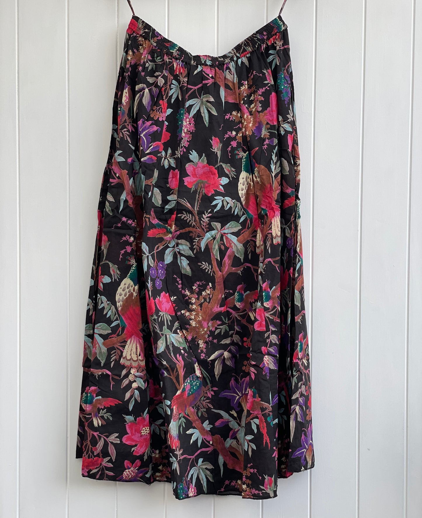 Black Bird Print Skirt With Lining