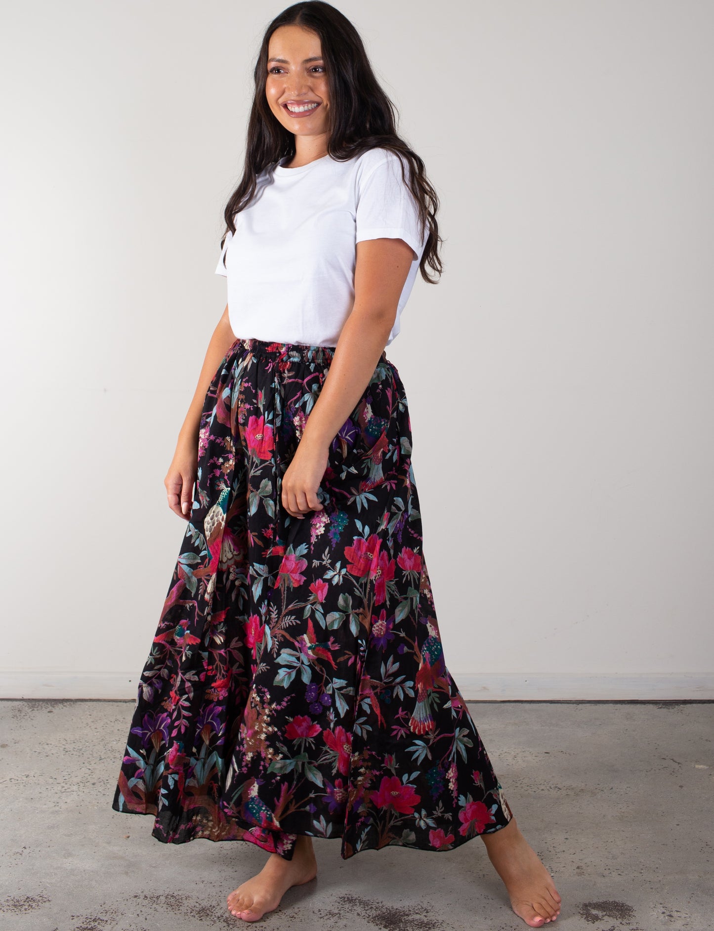 Black Bird Print Skirt With Lining