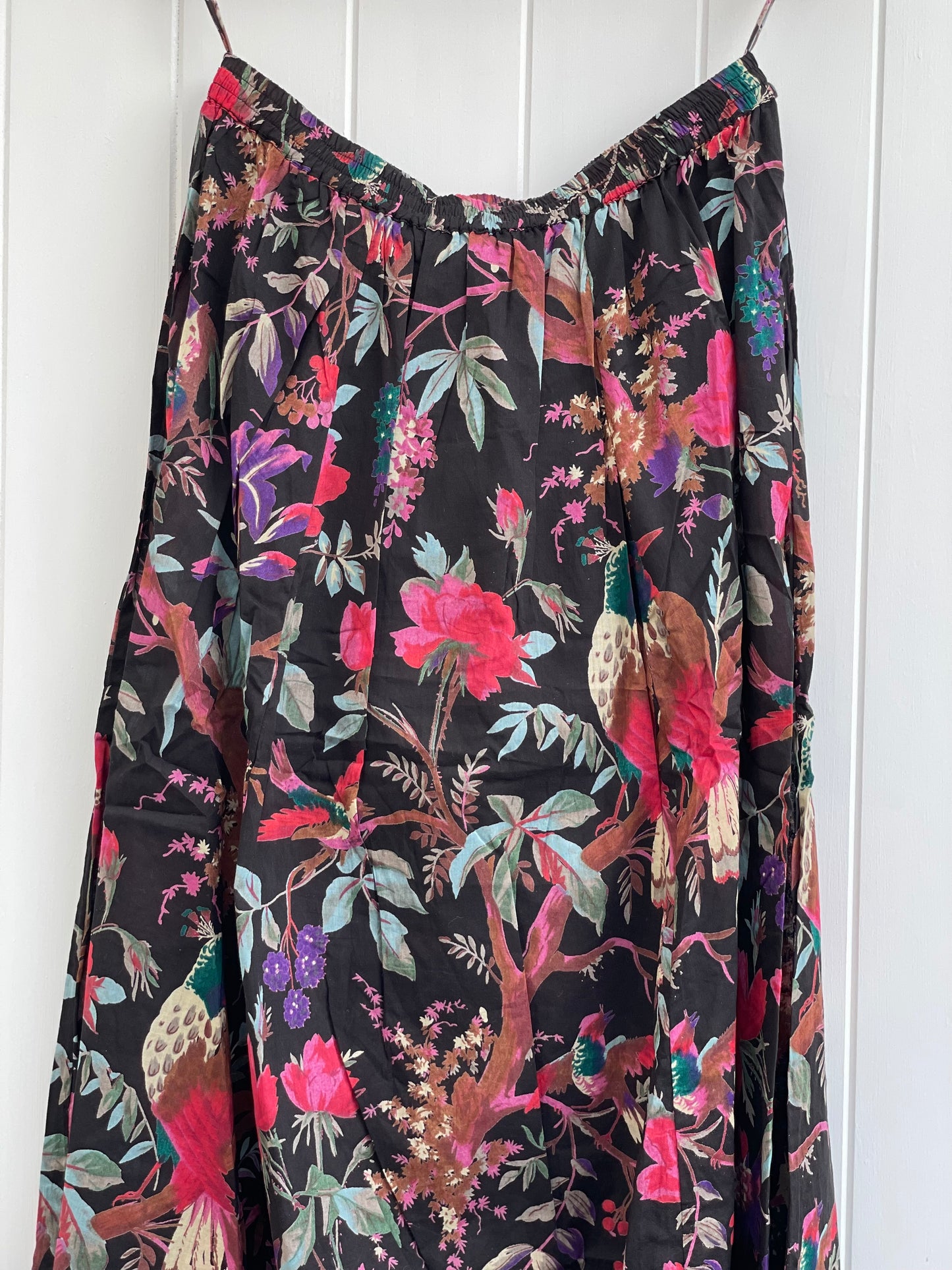 Black Bird Print Skirt With Lining