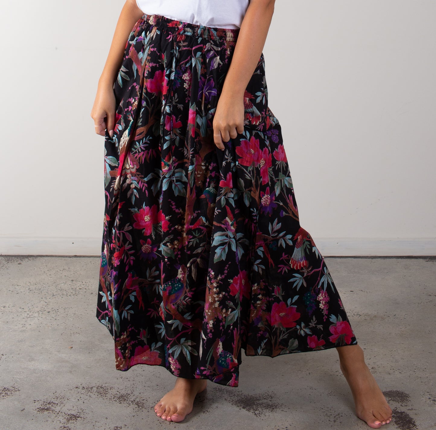 Black Bird Print Skirt With Lining