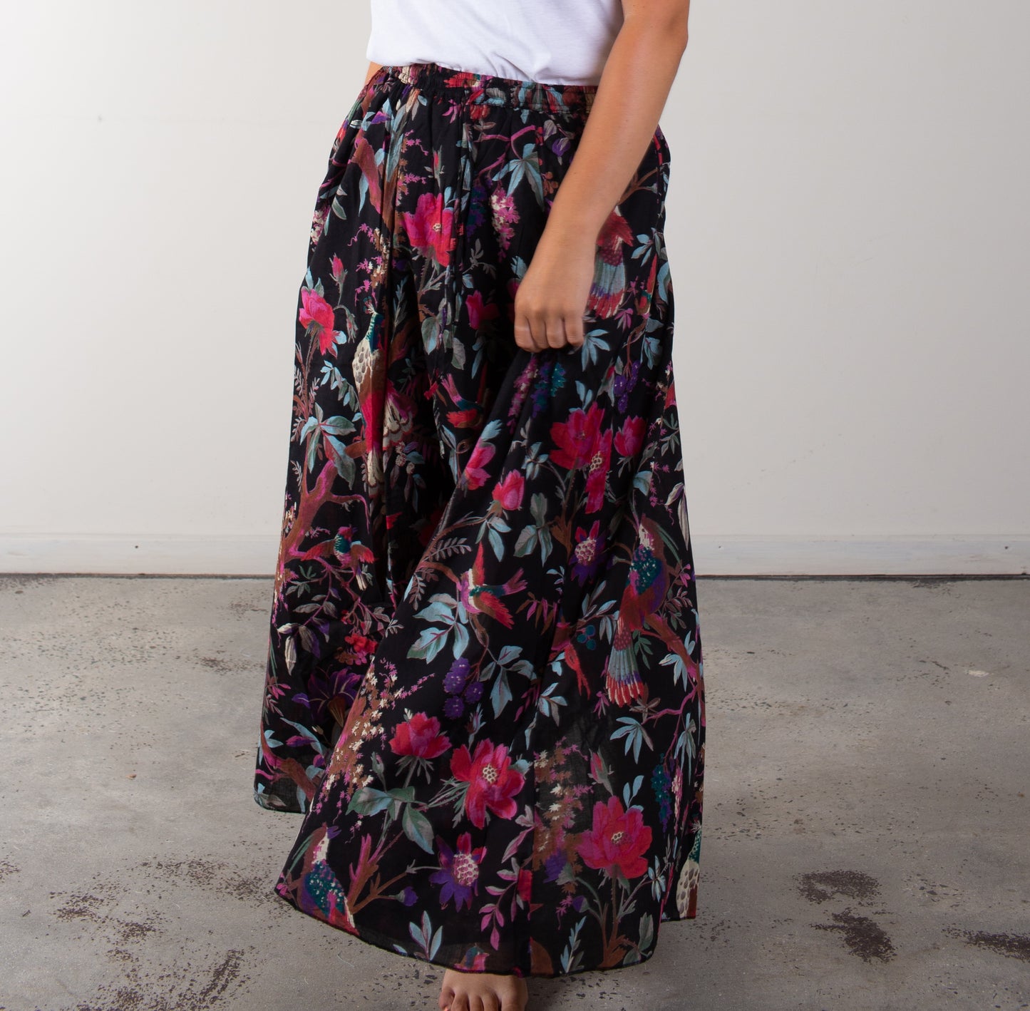 Black Bird Print Skirt With Lining
