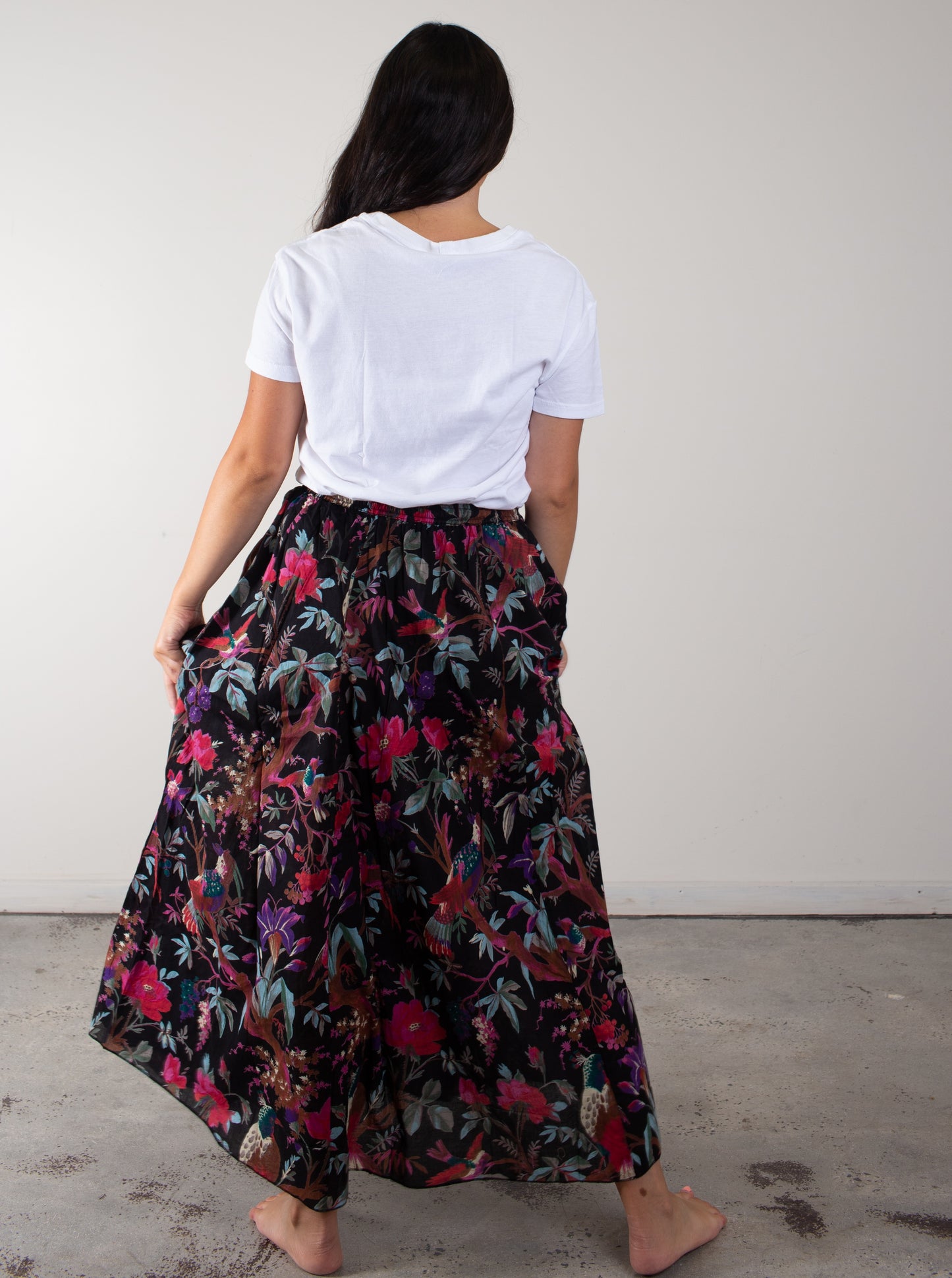 Black Bird Print Skirt With Lining