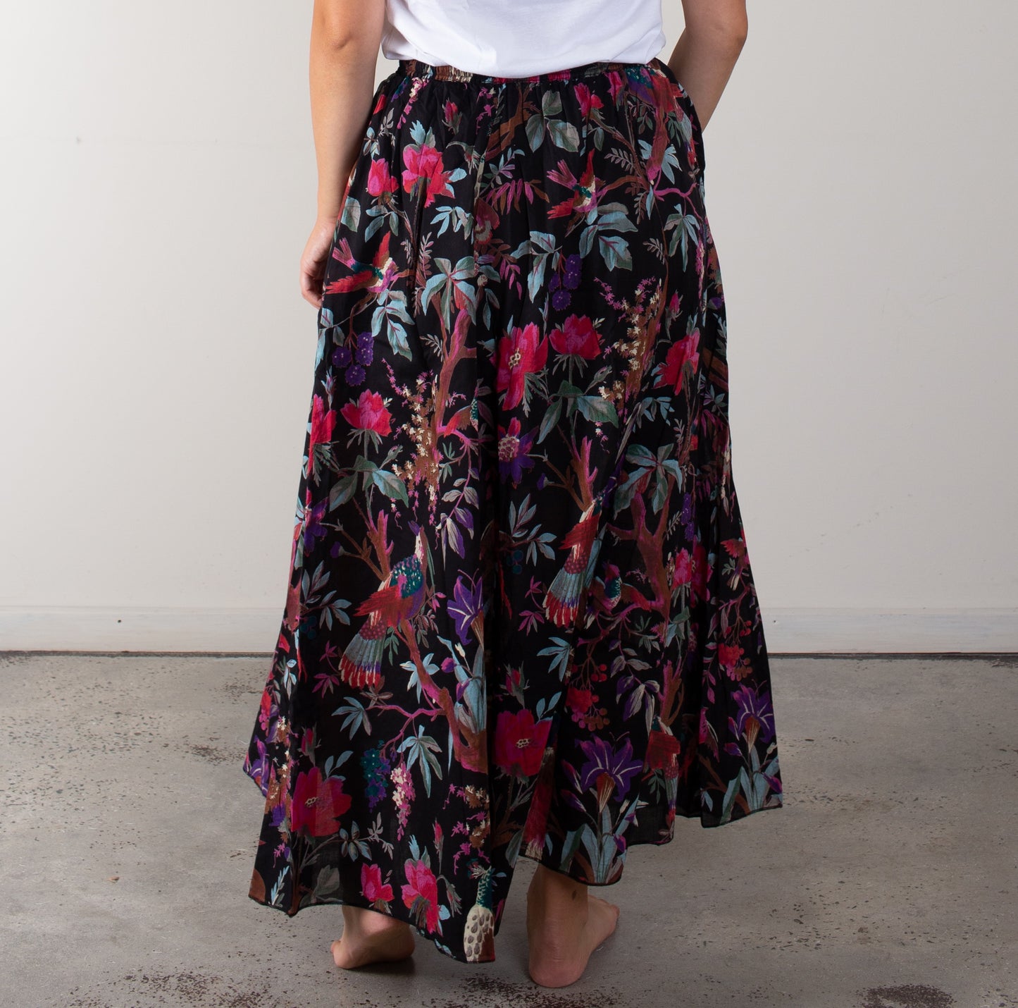 Black Bird Print Skirt With Lining