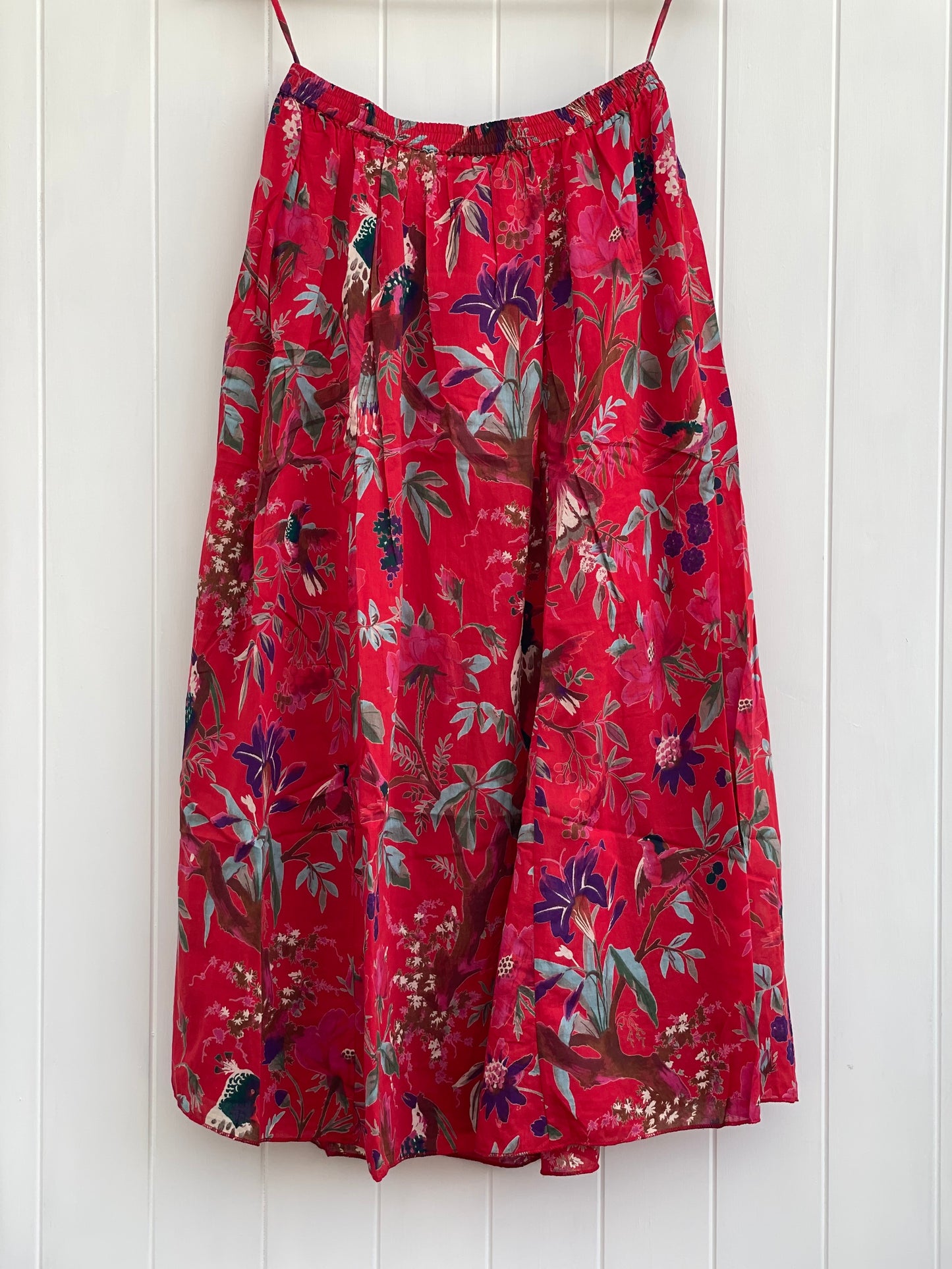 Bird Print Red Skirt With Lining