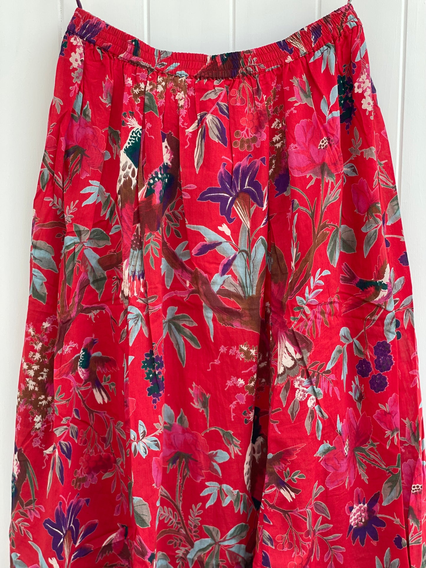 Bird Print Red Skirt With Lining