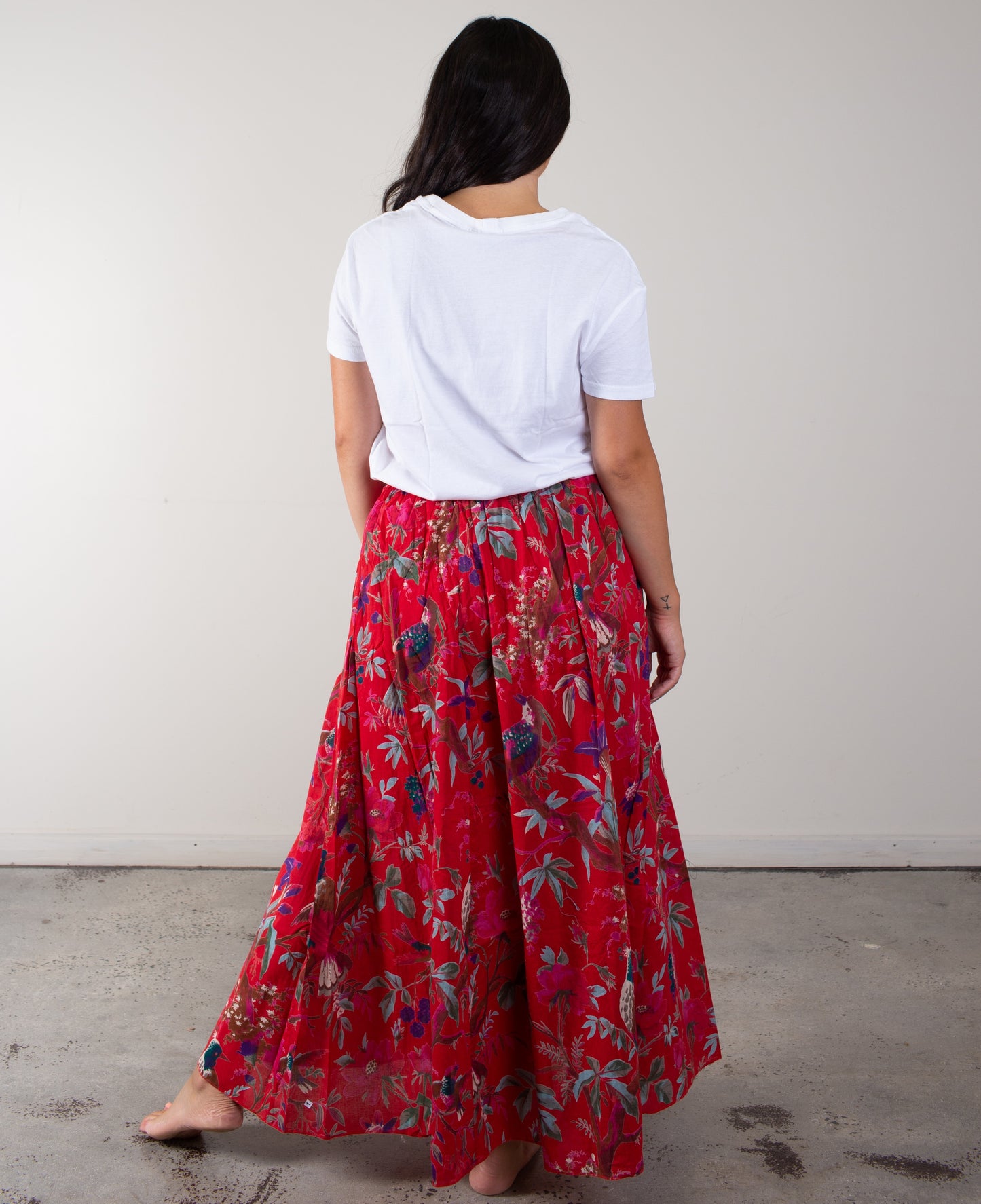 Bird Print Red Skirt With Lining