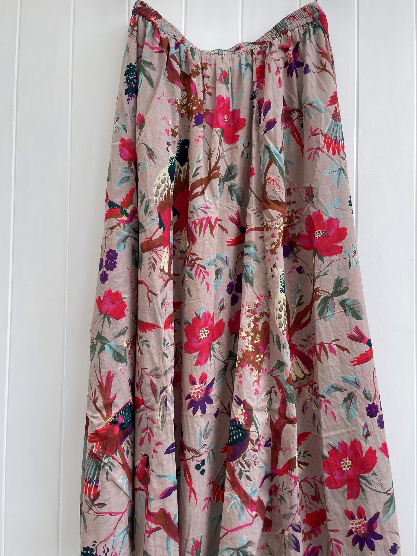 Bird Print Grey Skirt With Lining
