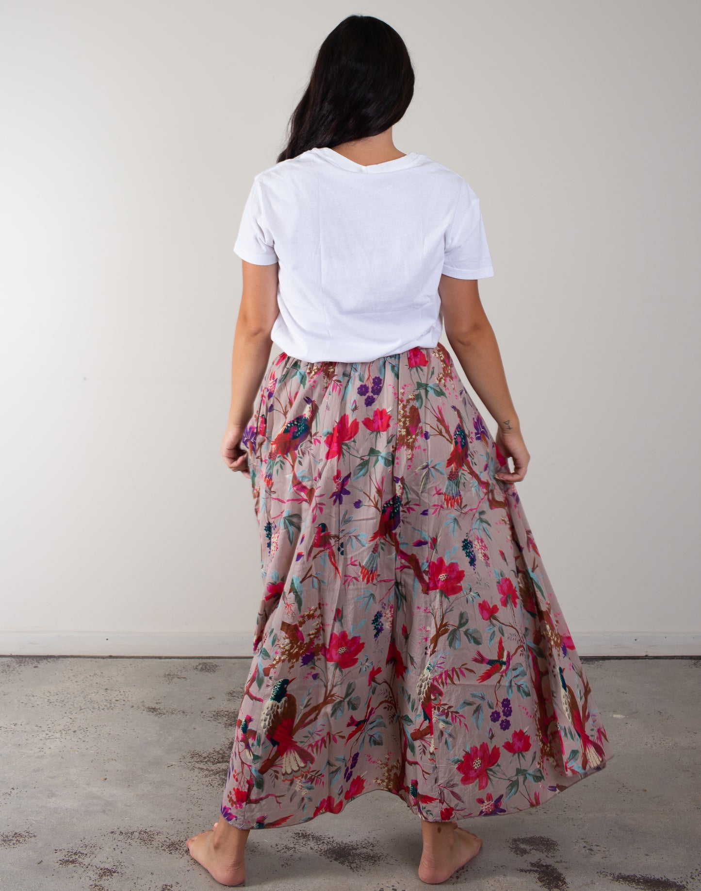 Bird Print Grey Skirt With Lining