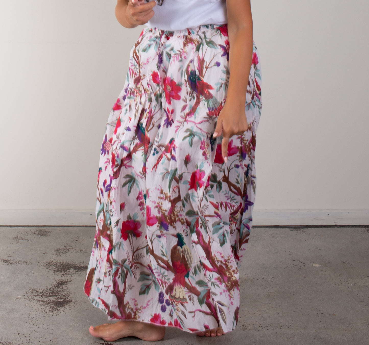 Bird Print White Skirt With Lining