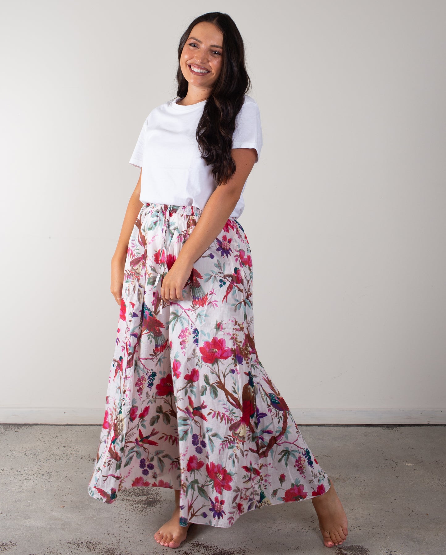 Bird Print White Skirt With Lining