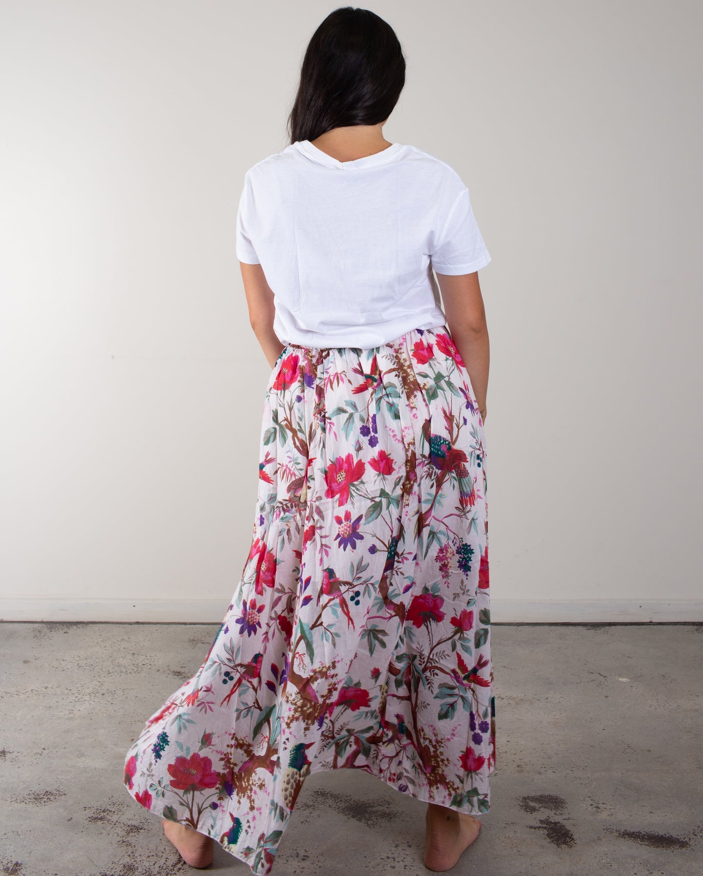 Bird Print White Skirt With Lining