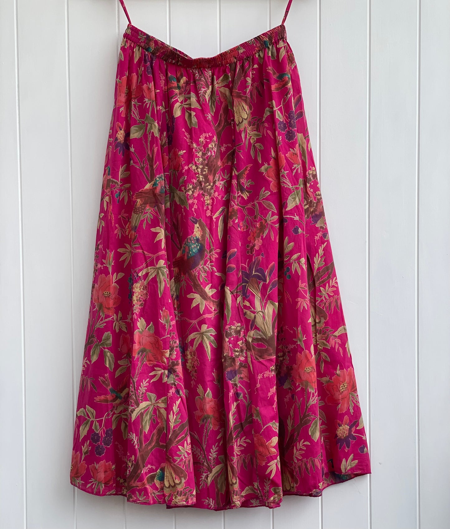 Bird Print Hot Pink Skirt With Lining