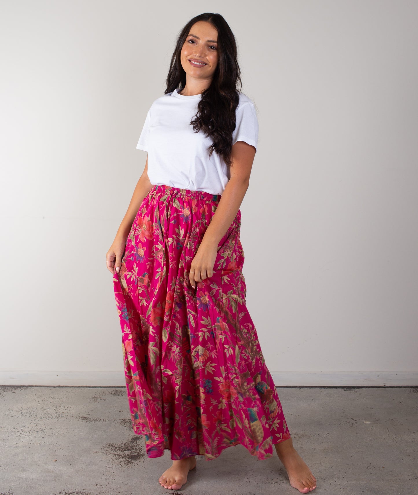 Bird Print Hot Pink Skirt With Lining