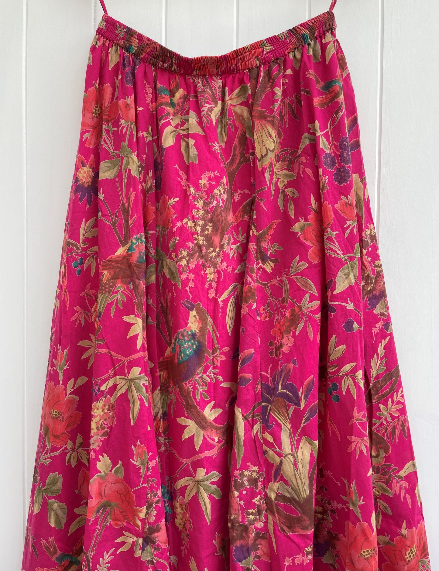 Bird Print Hot Pink Skirt With Lining