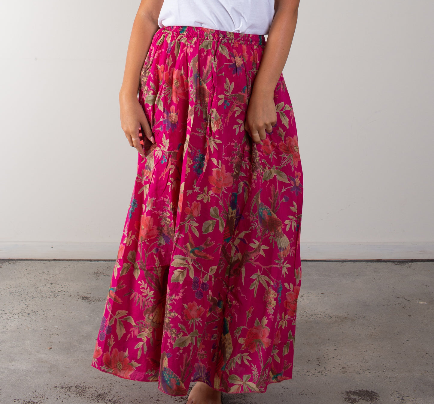 Bird Print Hot Pink Skirt With Lining
