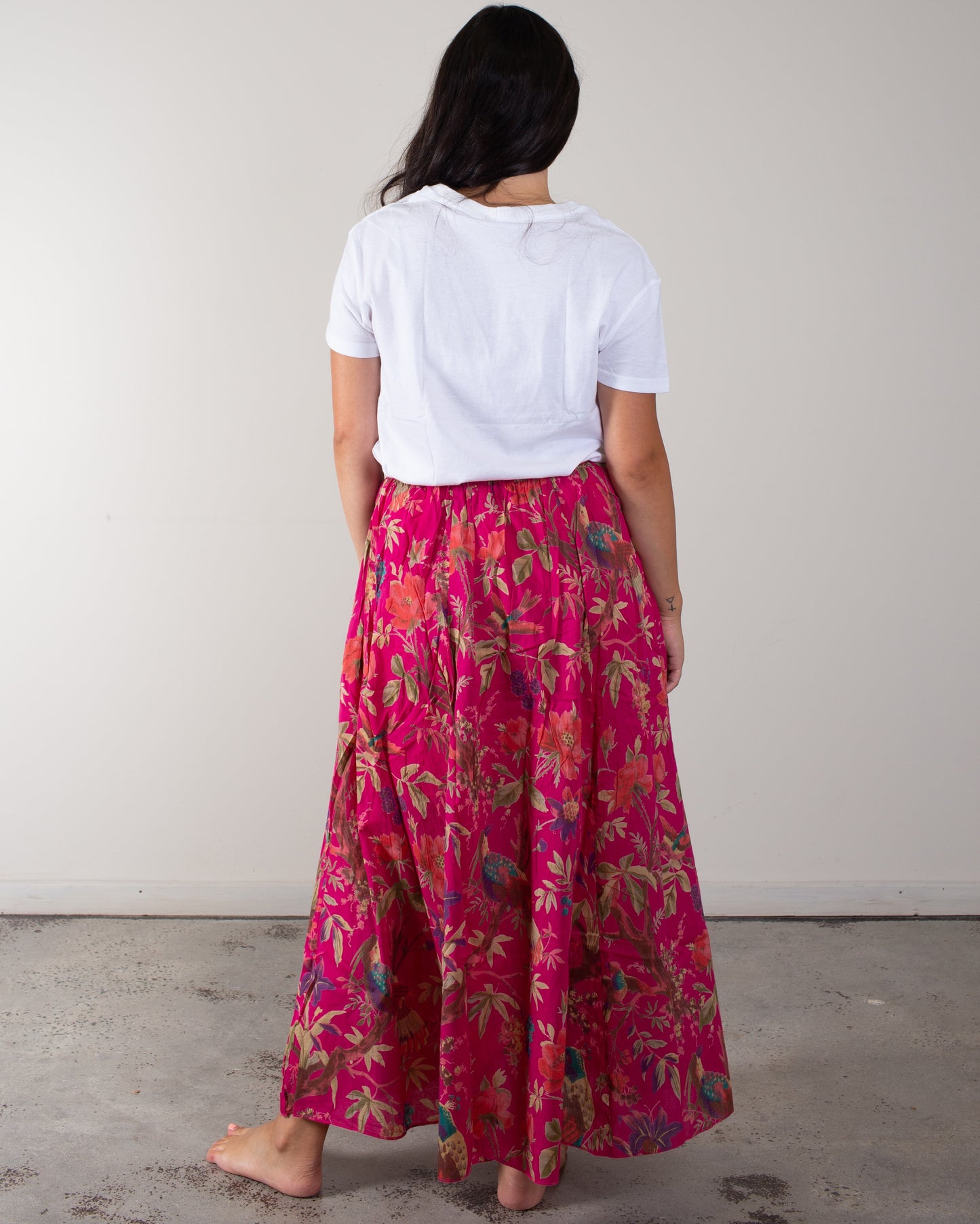 Bird Print Hot Pink Skirt With Lining