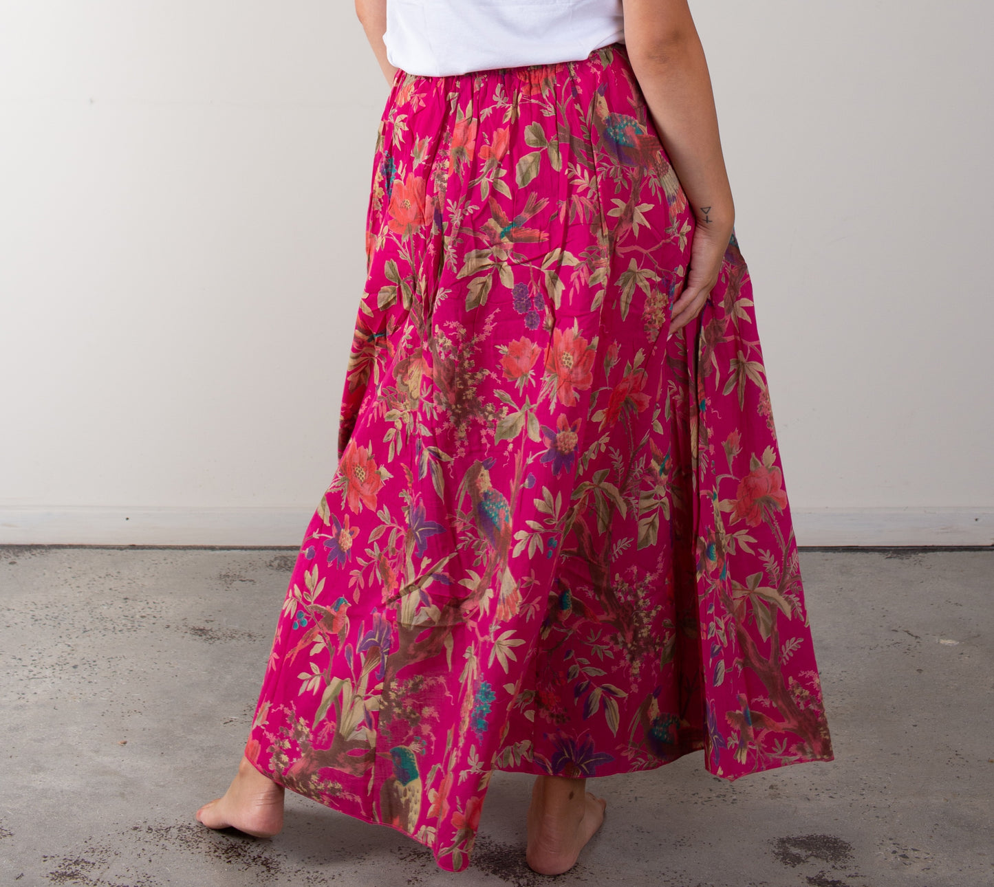 Bird Print Hot Pink Skirt With Lining
