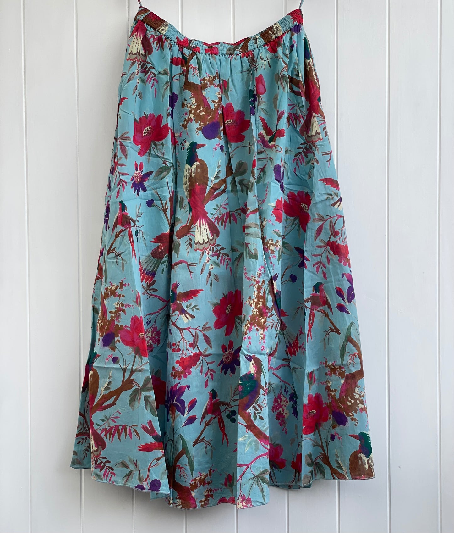 Bird Print Aqua Skirt With Lining