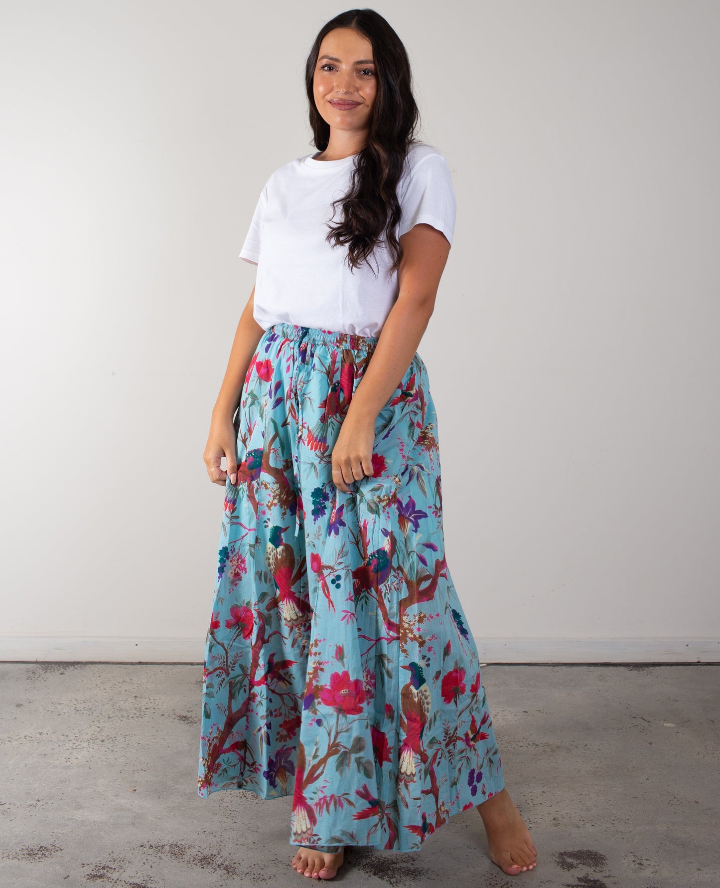 Bird Print Aqua Skirt With Lining
