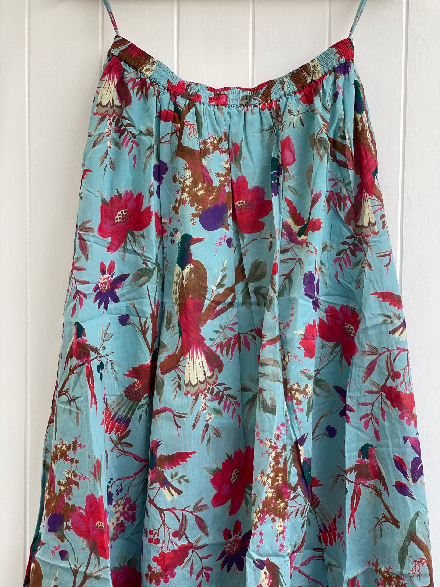 Bird Print Aqua Skirt With Lining