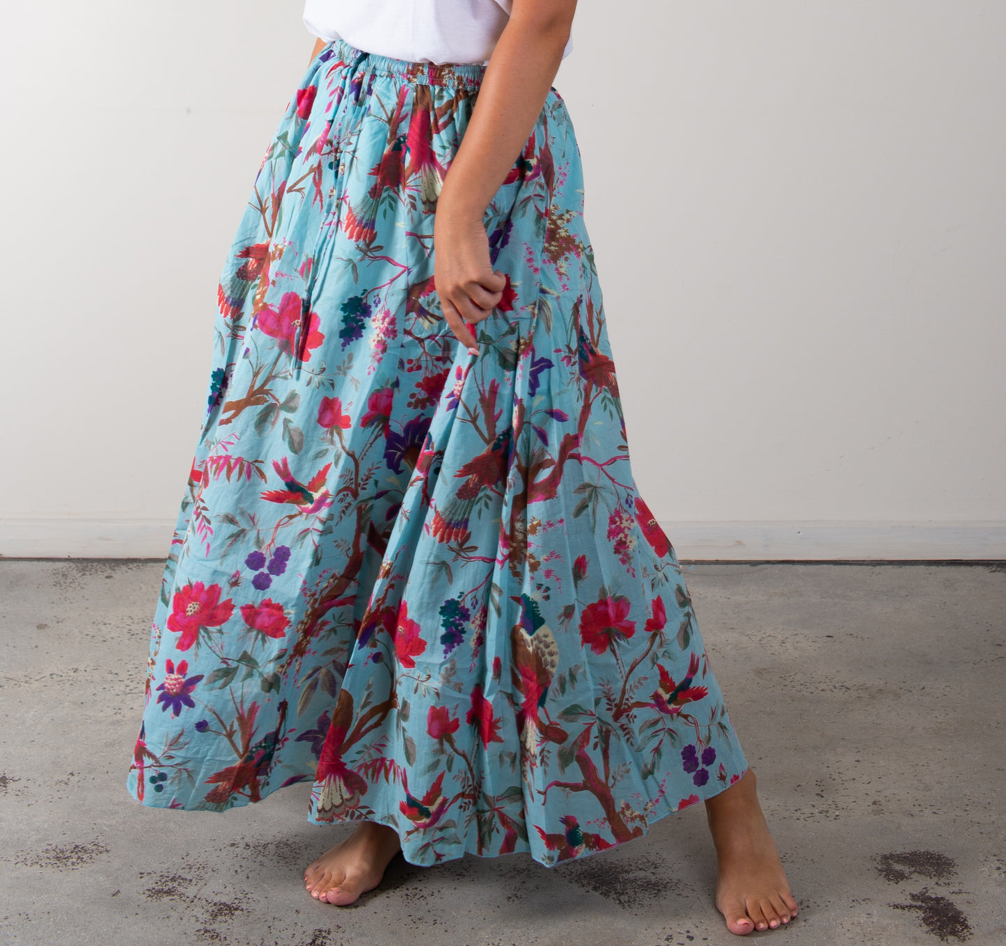Bird Print Aqua Skirt With Lining