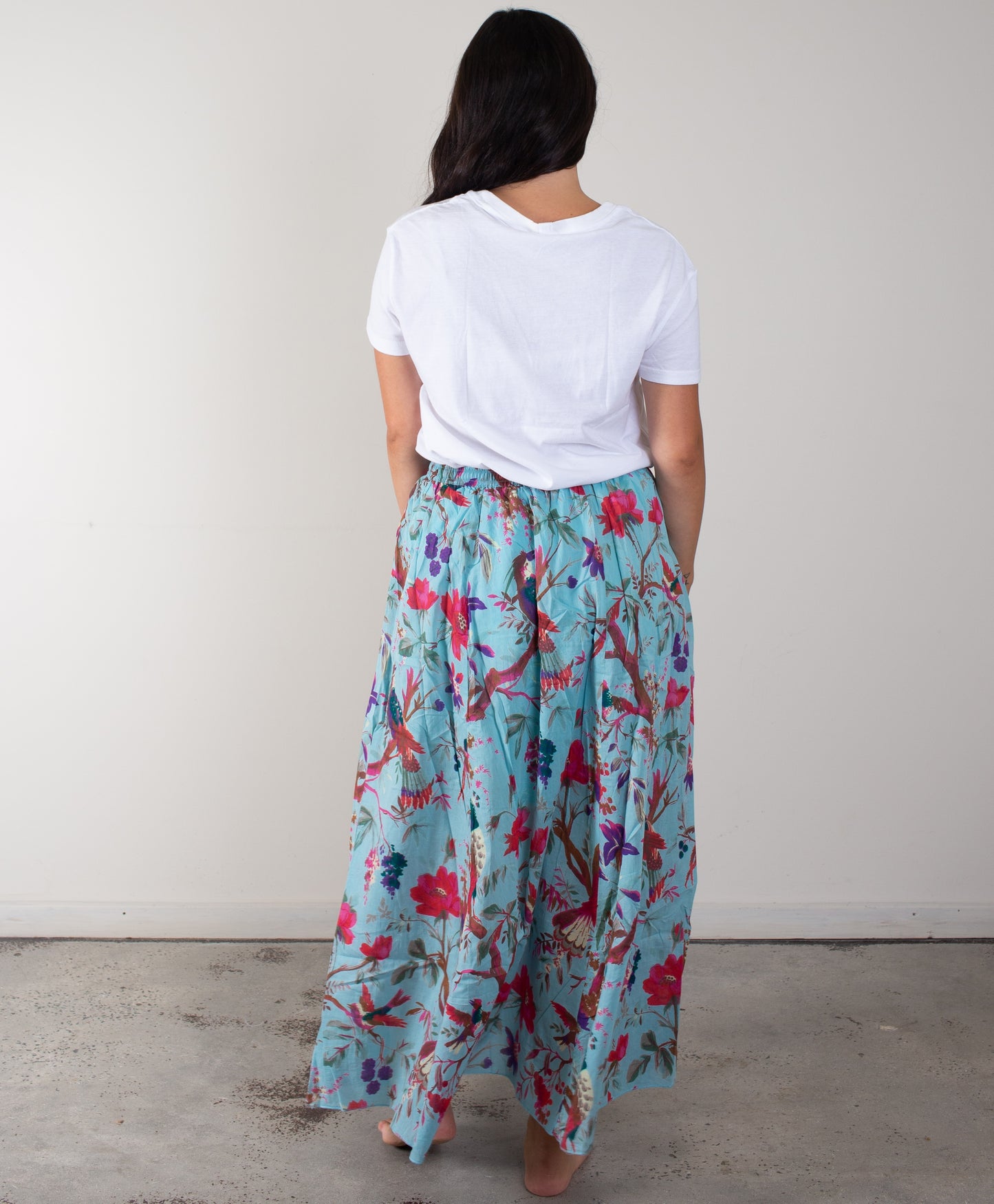 Bird Print Aqua Skirt With Lining