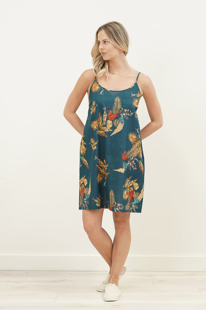 Autumn Leaf Petrol Blue Slip Dress
