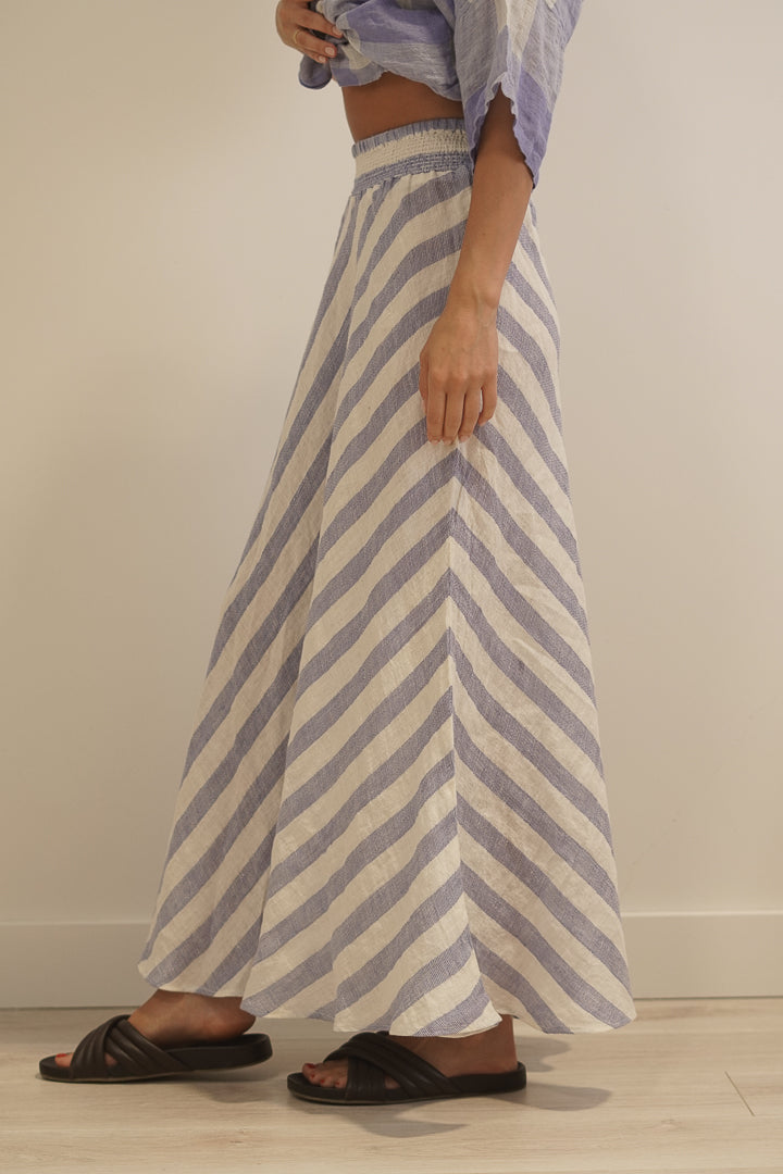 Sottana Bias Cut Linen Skirt Heather Blue Combo