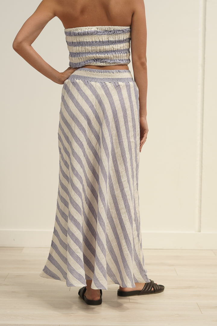 Sottana Bias Cut Linen Skirt Heather Blue Combo