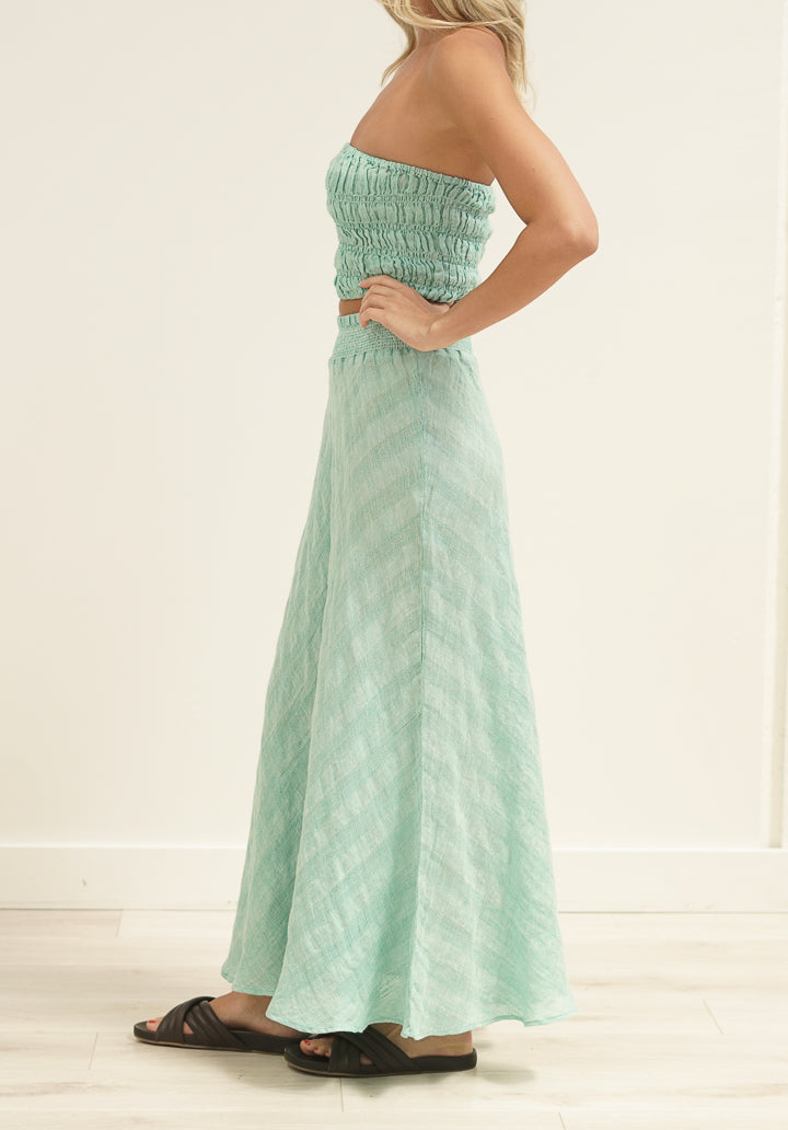 Sottana Bias Cut Linen Skirt Cascade Green Combo