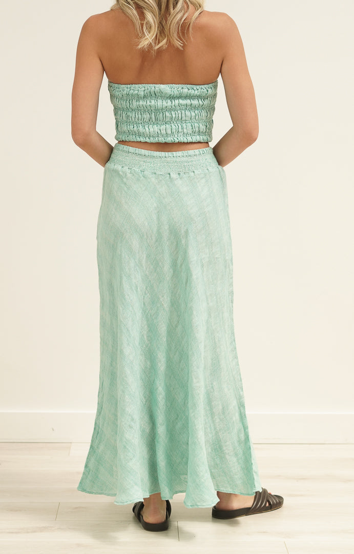 Sottana Bias Cut Linen Skirt Cascade Green Combo