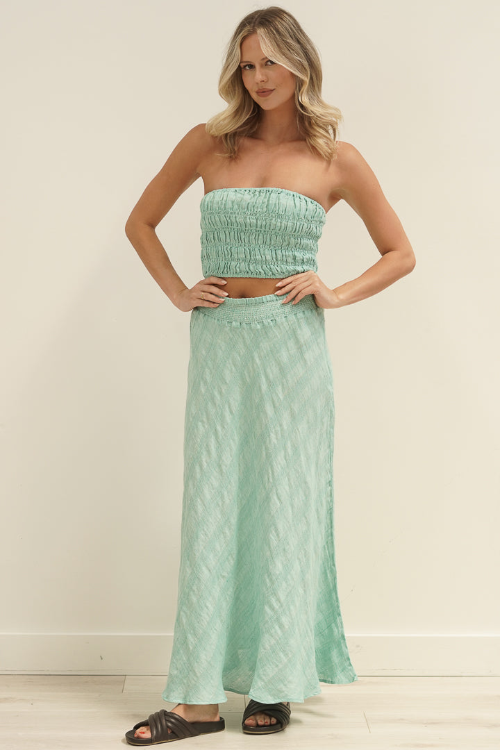 Sottana Bias Cut Linen Skirt Cascade Green Combo