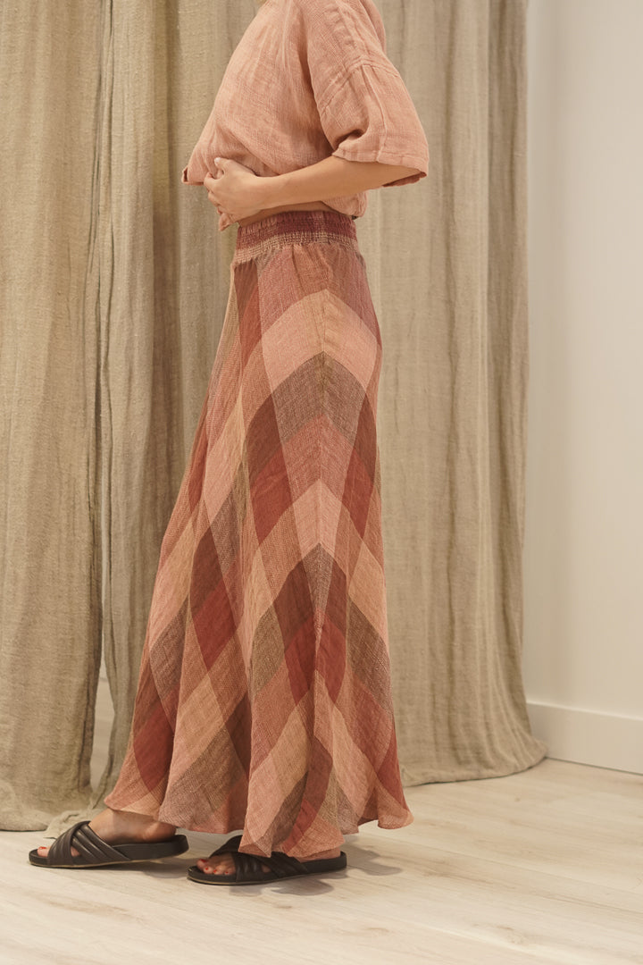 Sottana Bias Cut Linen Skirt Cameo Brown Combo