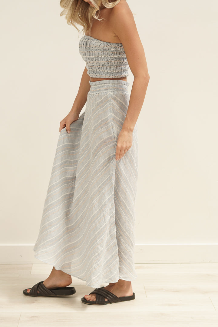 Sottana Bias Cut Linen Skirt Lemon Sorbet Multi Stripes