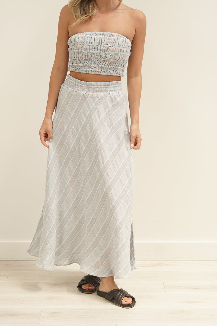 Sottana Bias Cut Linen Skirt Lemon Sorbet Multi Stripes