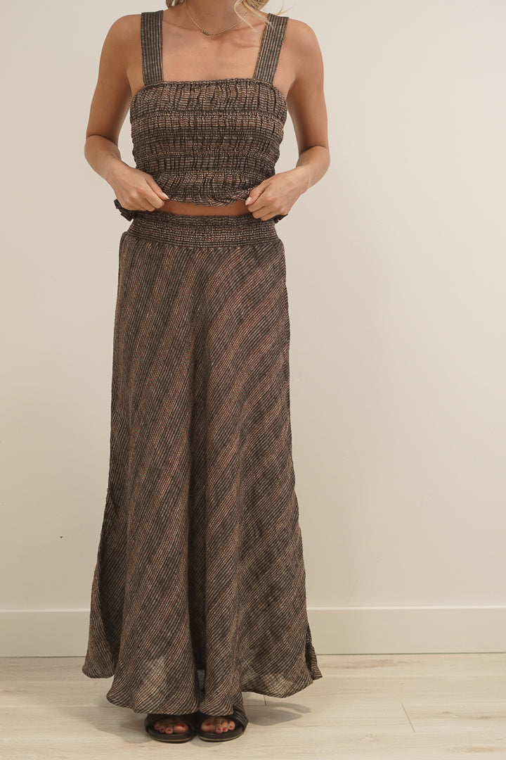 Sottana Bias Cut Linen Skirt Toasted Earth Combo