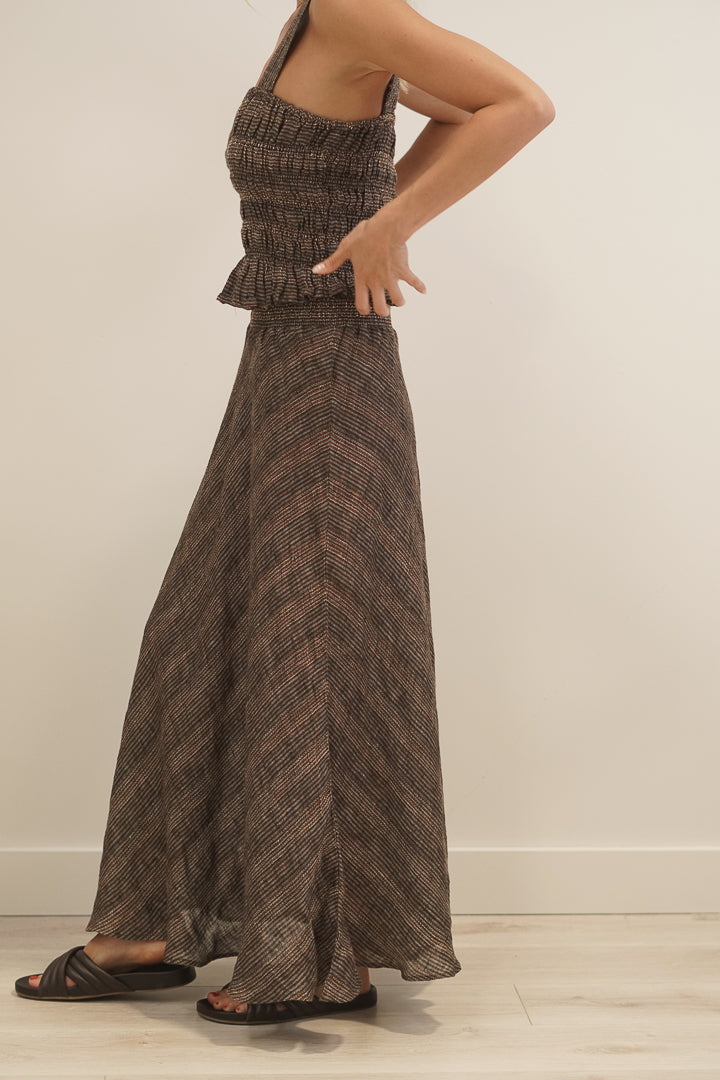 Sottana Bias Cut Linen Skirt Toasted Earth Combo
