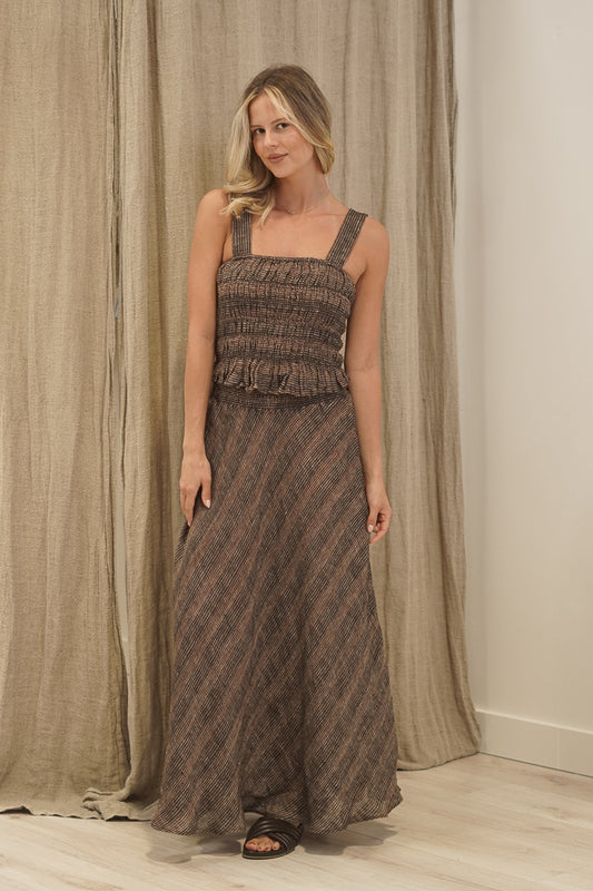 Sottana Bias Cut Linen Skirt Toasted Earth Combo