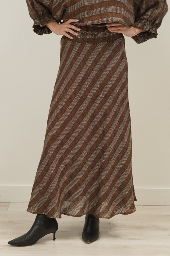 Sottana Linen Skirt Rust & White Stripes
