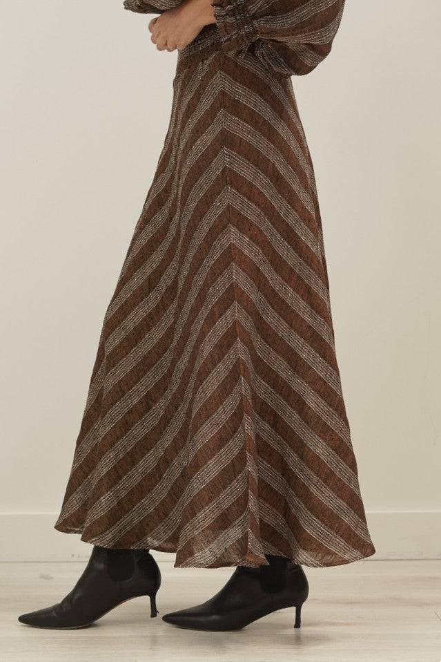 Sottana Linen Skirt Rust & White Stripes