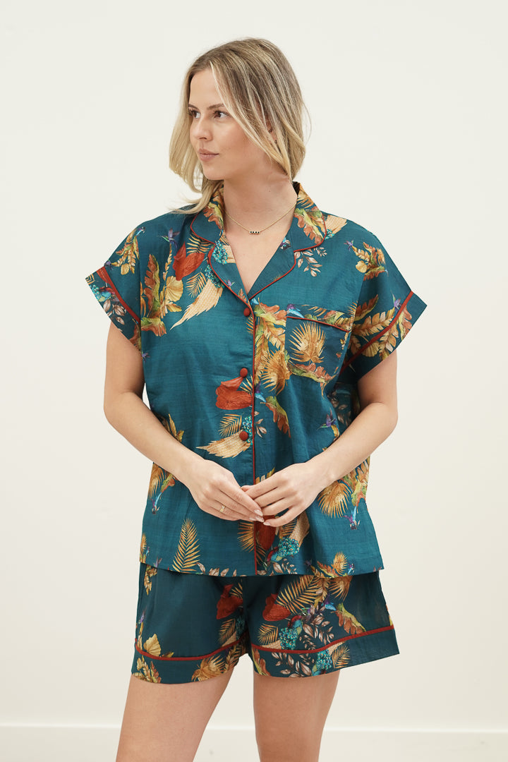 Autumn Leaf Petrol Blue Short Pj Set