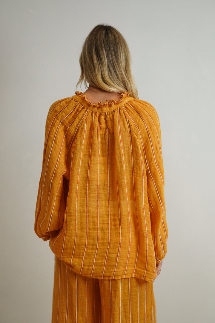 Sussana Top Mustard Velvet Stripes