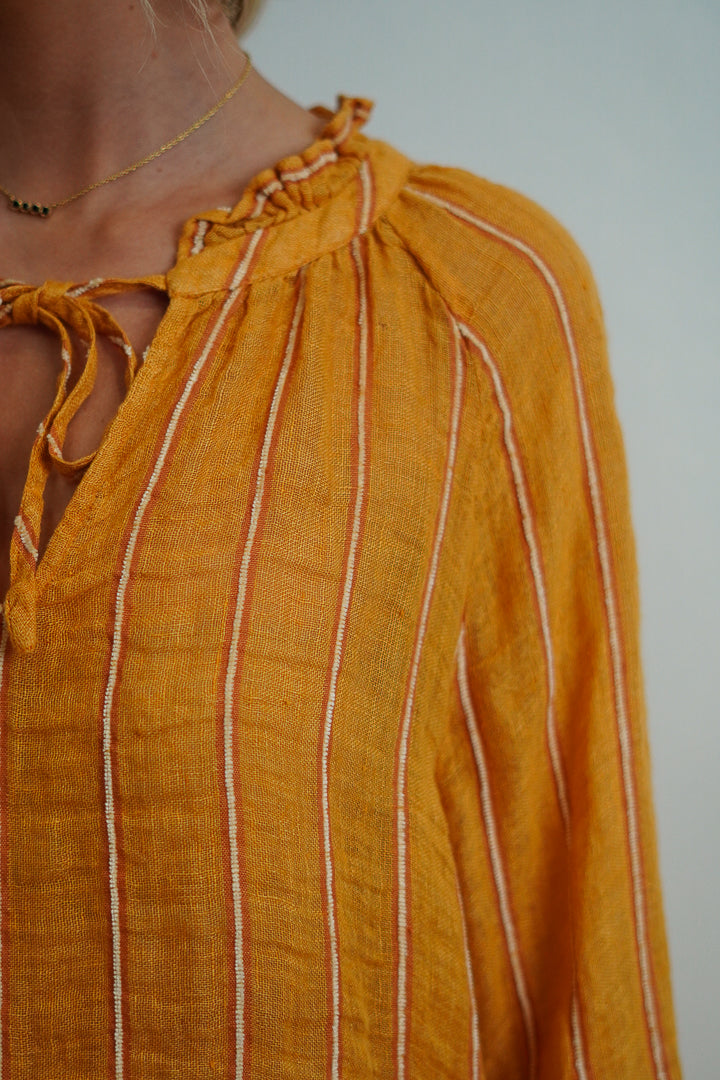 Sussana Top Mustard Velvet Stripes